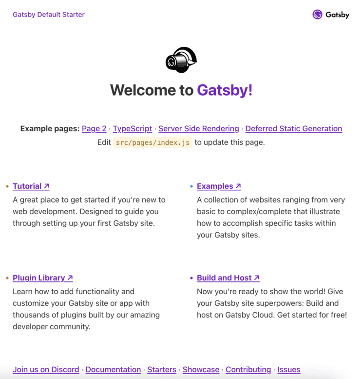 gatsby welcome page