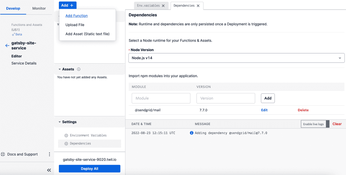 twilio add function